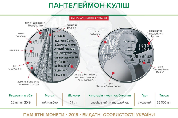 Памятная монета "Пантелеймон Кулиш"