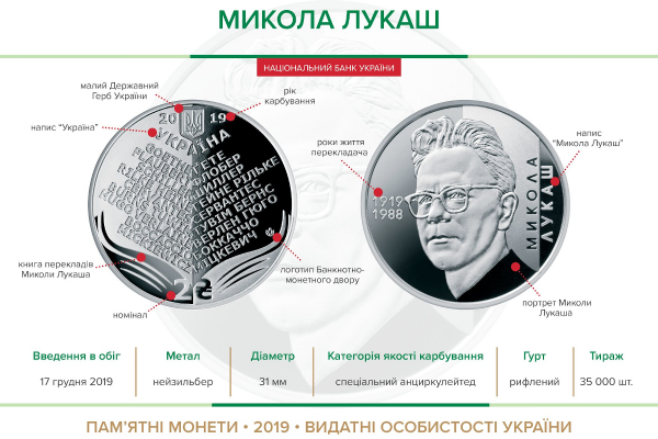 Пам'ятна монета "Микола Лукаш"